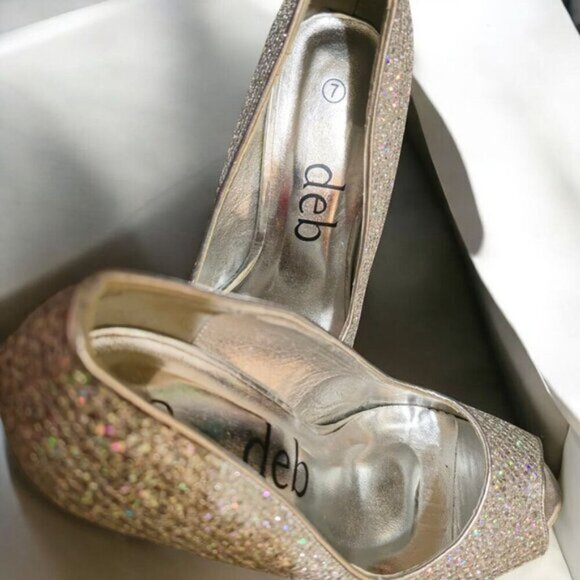 Silver Glitter Heels ✦ Deb Peep-Toe Stilettos ✦ Formal 4” High Heel Size 7 EUC - Picture 7 of 14